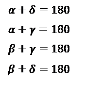  : α+δ=180
α+γ=180
β+γ=180
β+δ=180
